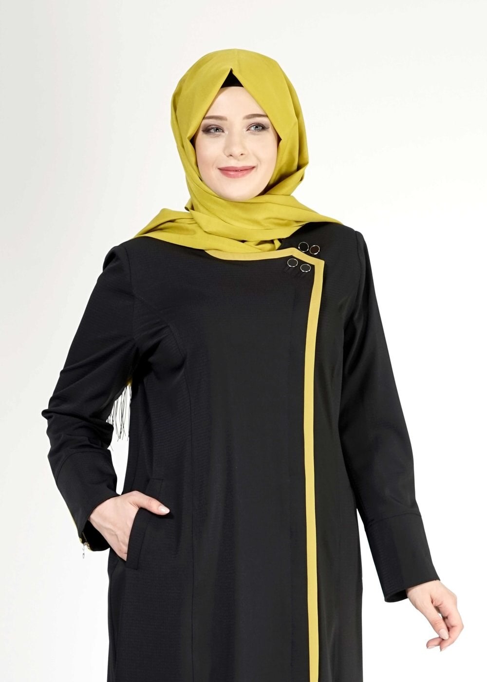 Tesettür giyim SİYAH 1585 Ekose Tesettür Pardesü