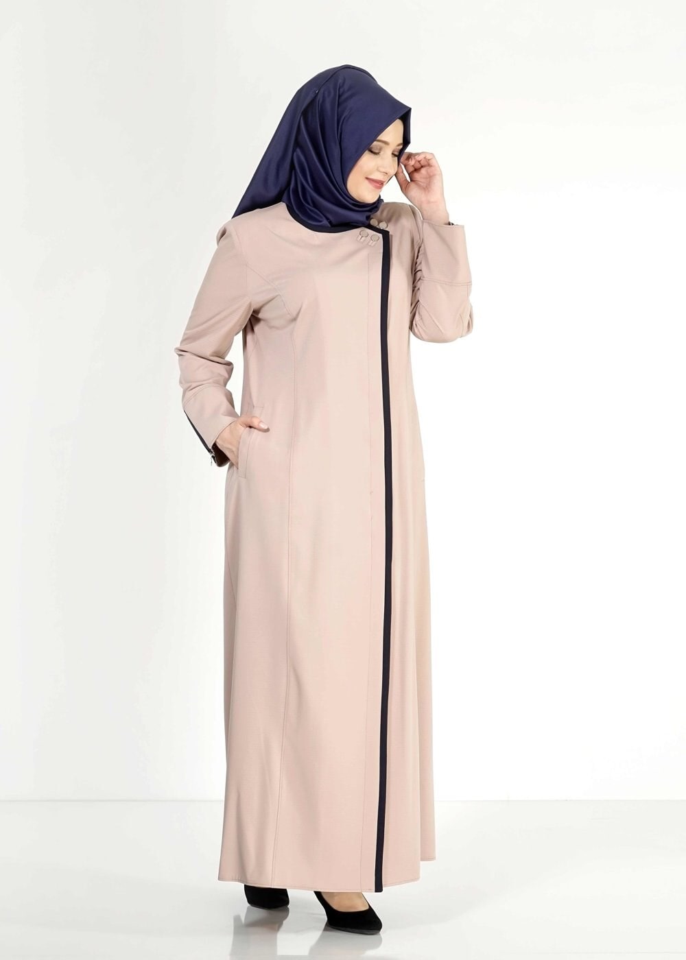 Tesettür giyim BEJ 1585 Ekose Tesettür Pardesü