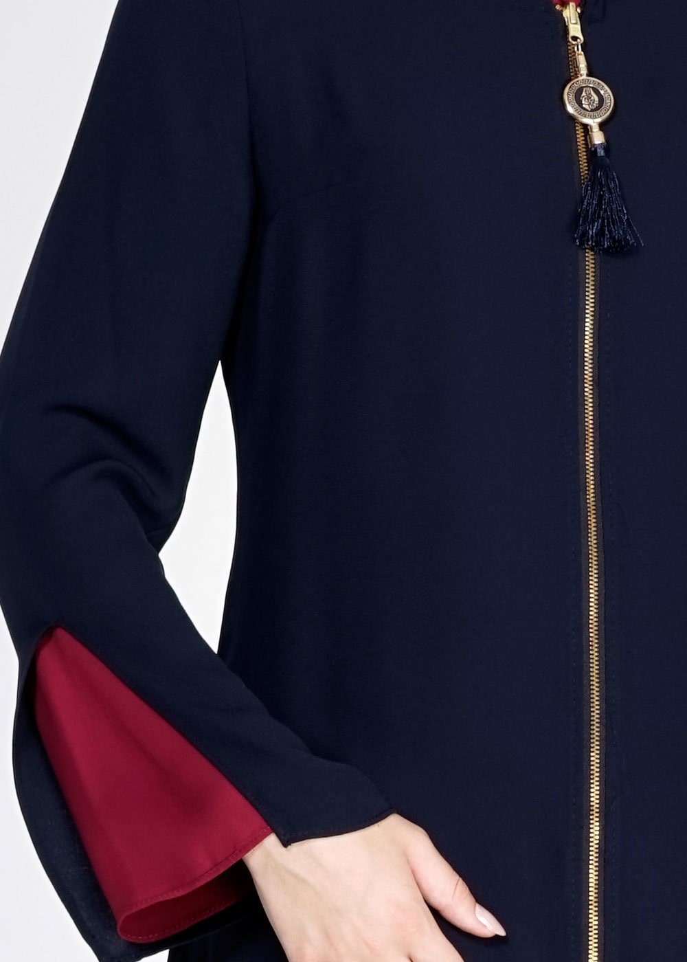 Tesettür giyim LACİVERT KAPÜŞONLU İSPANYOL KOL ÇİFT TARAFLI PARDESÜ 1589