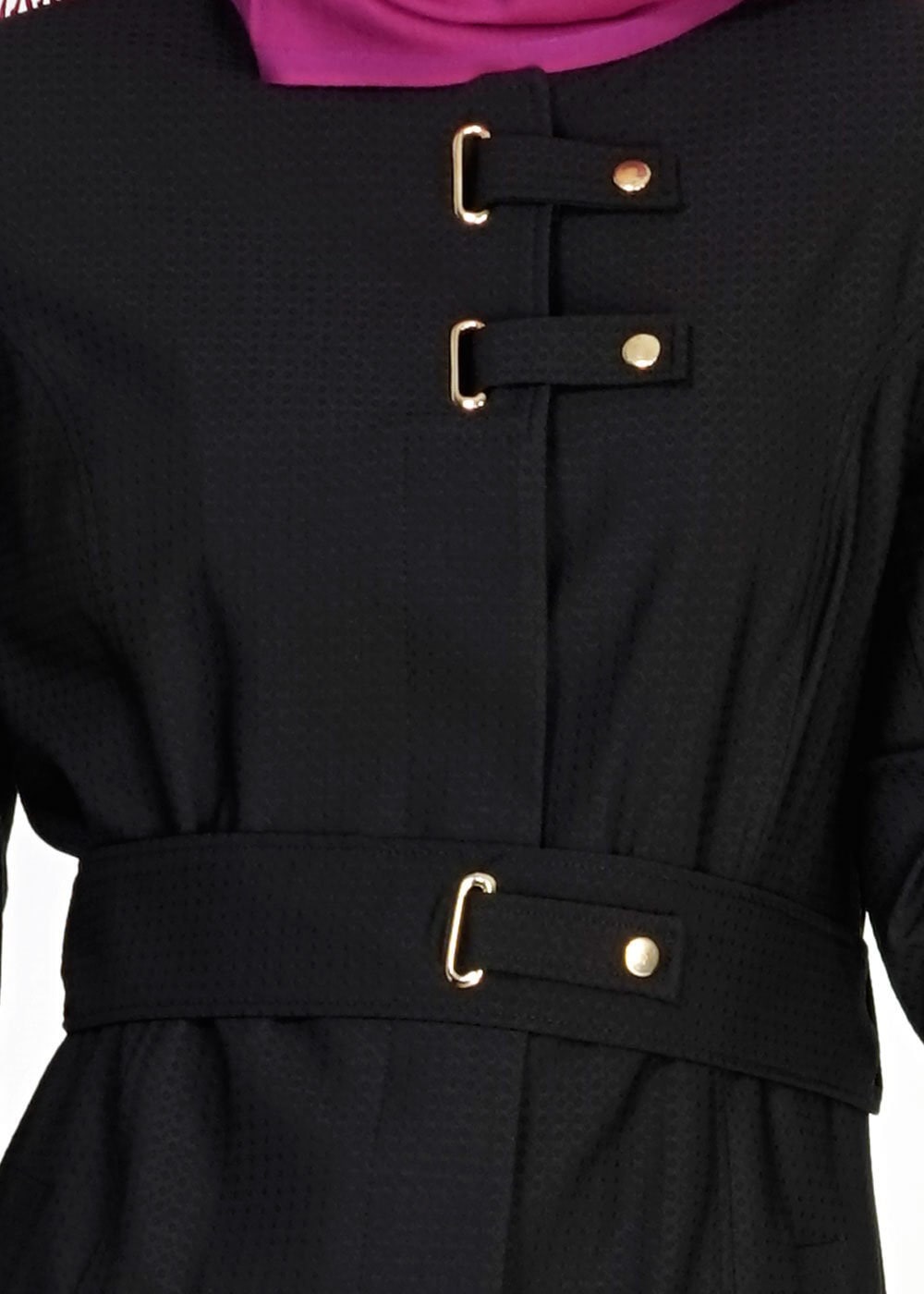 Tesettür giyim SİYAH ZIMBA KEMER DETAYLI PARDESÜ 1508-2