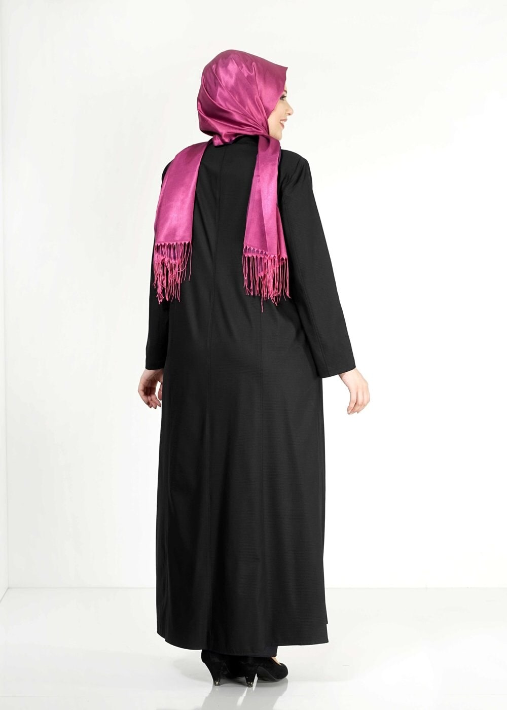 Tesettür giyim SİYAH 1514-1 Ekose Tesettür Pardesü