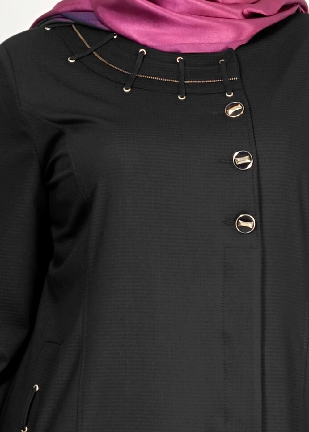 Tesettür giyim SİYAH 1514-1 Ekose Tesettür Pardesü