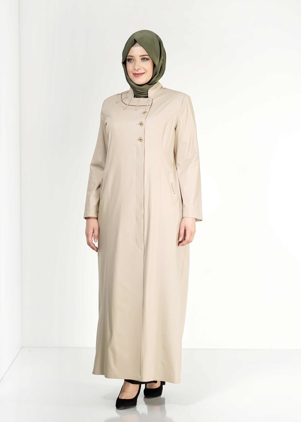 Tesettür giyim BEJ 1514-1 Ekose Tesettür Pardesü