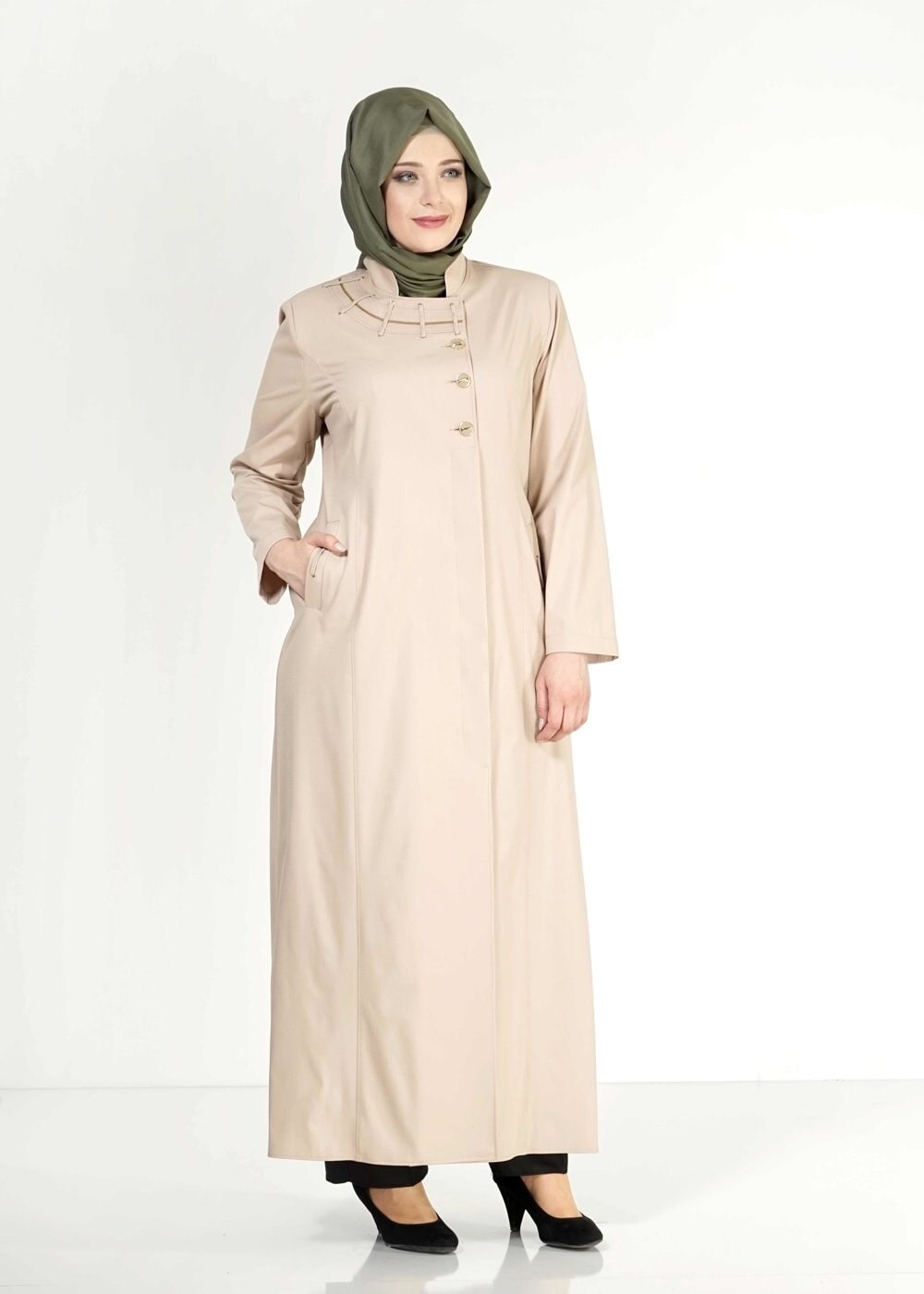 Tesettür giyim BEJ 1514-1 Ekose Tesettür Pardesü