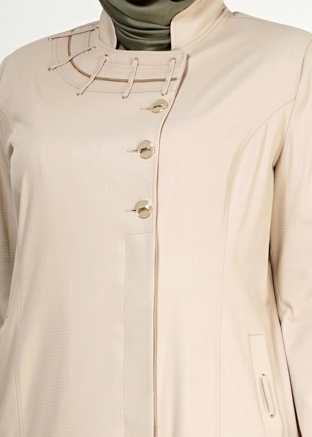 Tesettür giyim BEJ 1514-1 Ekose Tesettür Pardesü