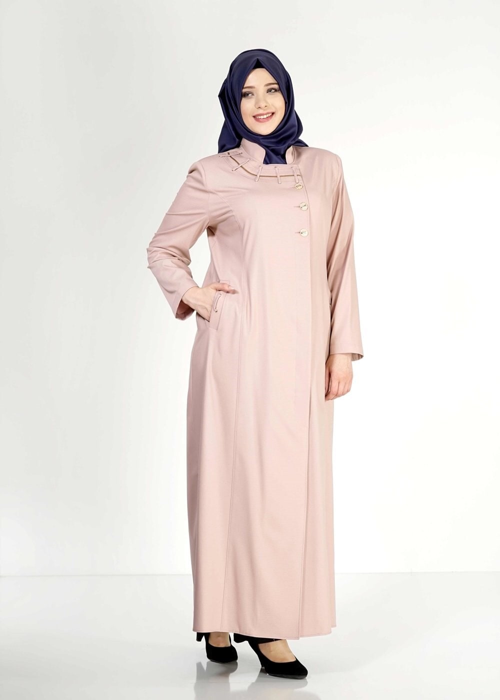 Tesettür giyim PUDRA 1514-1 Ekose Tesettür Pardesü