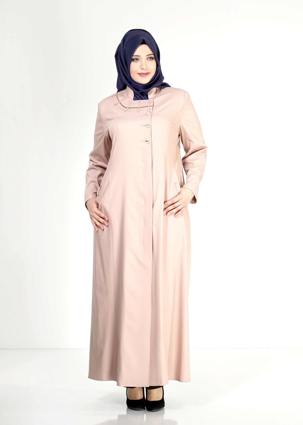 Tesettür giyim PUDRA 1514-1 Ekose Tesettür Pardesü