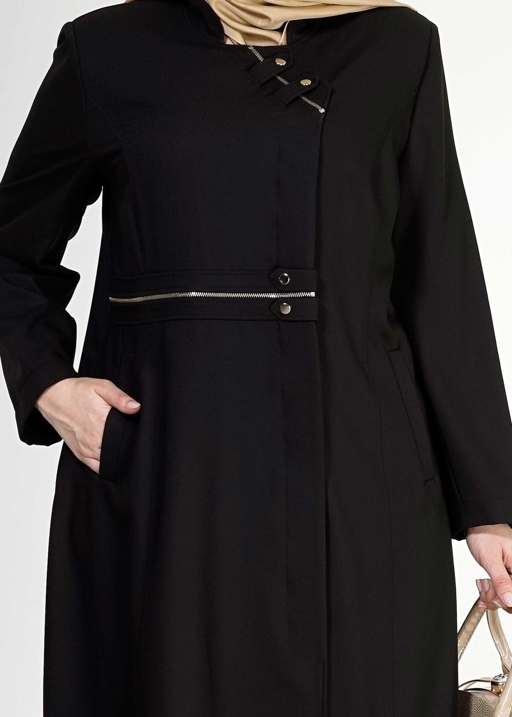 Tesettür giyim SİYAH 1531-1 Deborah Tesettür Pardesü