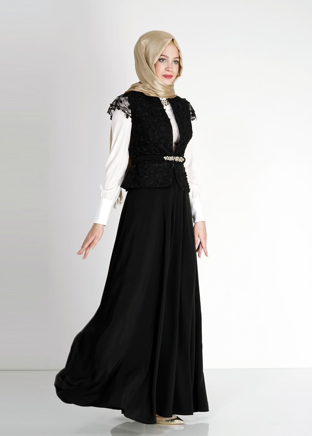 Tesettür giyim SİYAH 3083E Mini Burble 3Lü Etk.Tkm