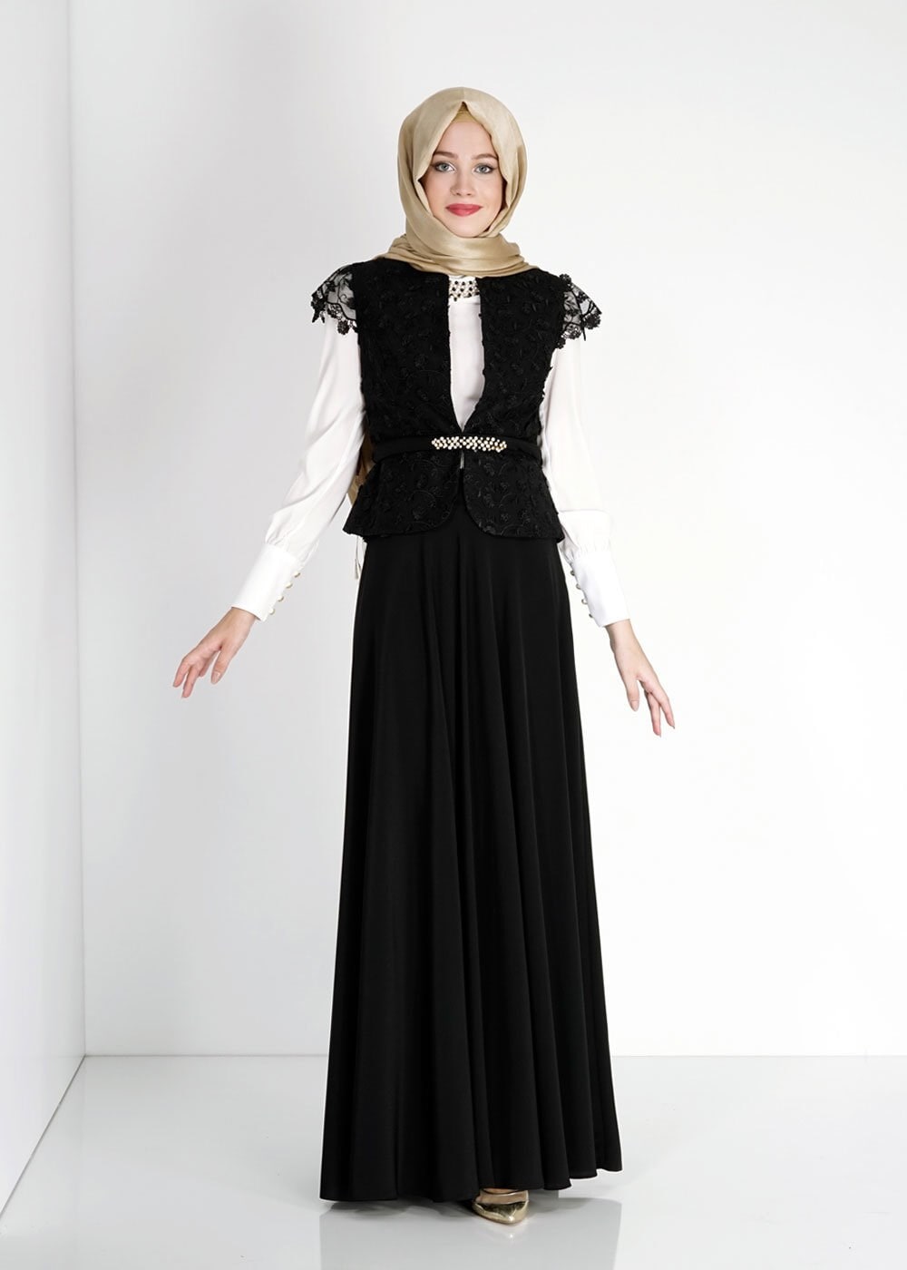 Tesettür giyim SİYAH 3083E Mini Burble 3Lü Etk.Tkm