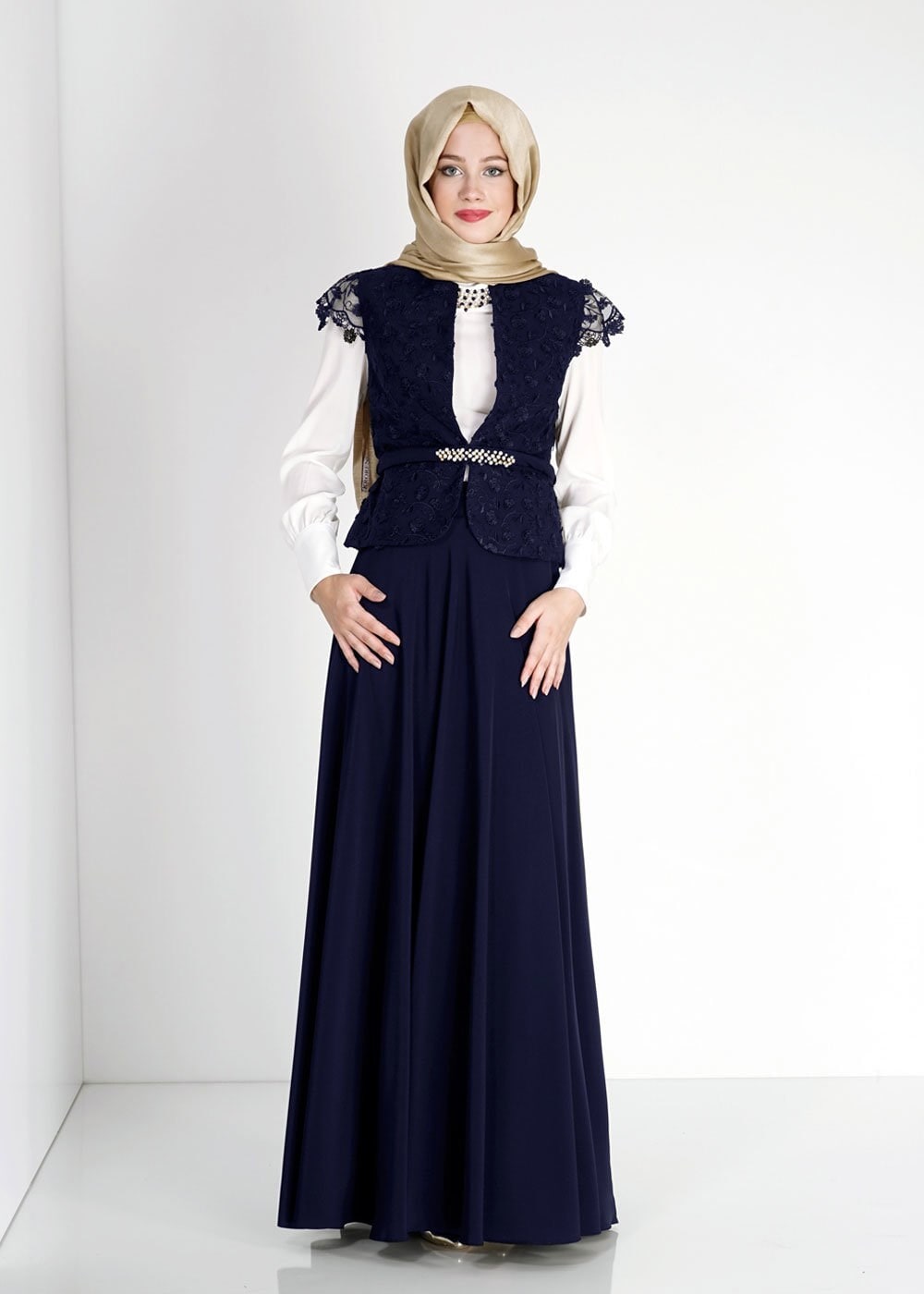 Tesettür giyim LACİVERT 3083E Mini Burble 3Lü Etk.Tkm