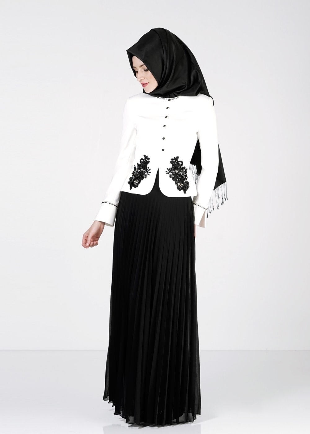 Tesettür giyim SİYAH 3092E New Multi Şifon 2Li Etk.Tkm