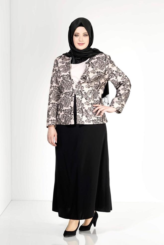 Hijab-Kleidung SCHWARZ 3099E Kordone 3lü Etk Tesettür Tkm - ALVİNA