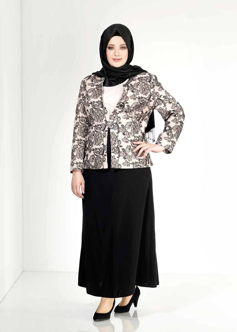 Tesettür giyim SİYAH 3099E Kordone 3lü Etk Tesettür Tkm