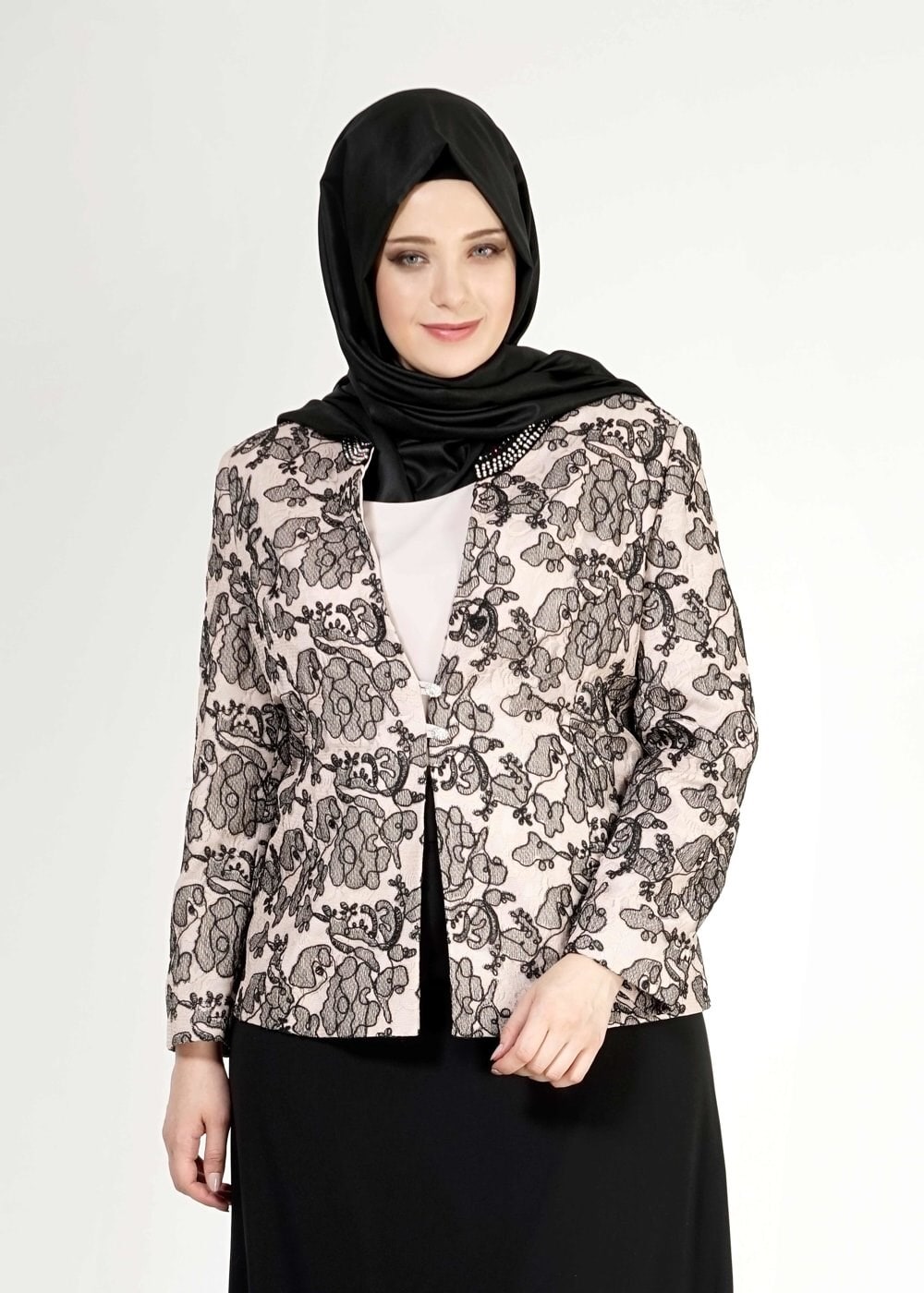 Tesettür giyim SİYAH 3099E Kordone 3lü Etk Tesettür Tkm