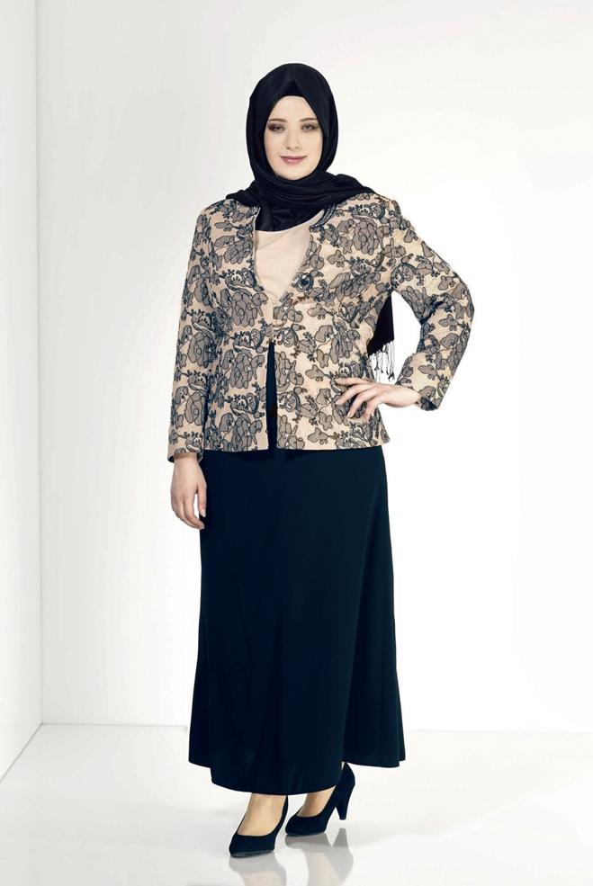 Hijab-Kleidung NAVY BLAU 3099E Kordone 3lü Etk Tesettür Tkm - ALVİNA