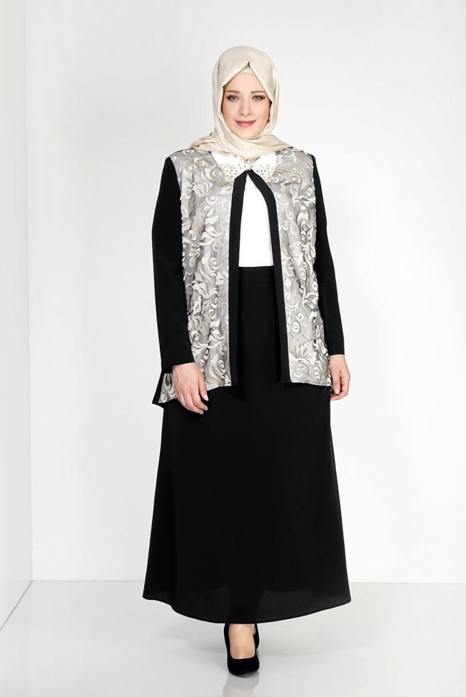 Hijab-Kleidung SCHWARZ 3101E Brode 3lü Etk. Tesettür Tkm - ALVİNA