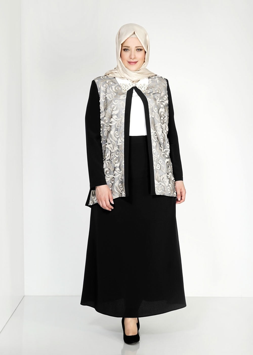 Hijab clothing BLACK 3101E Brode 3lü Etk. Tesettür Tkm