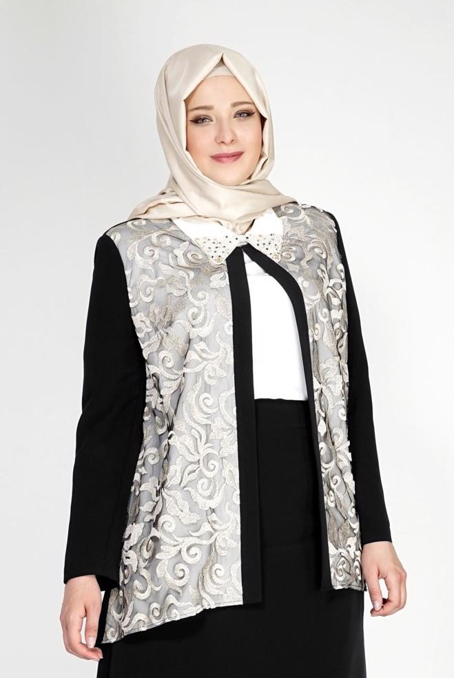 Hijab-Kleidung SCHWARZ 3101E Brode 3lü Etk. Tesettür Tkm - ALVİNA