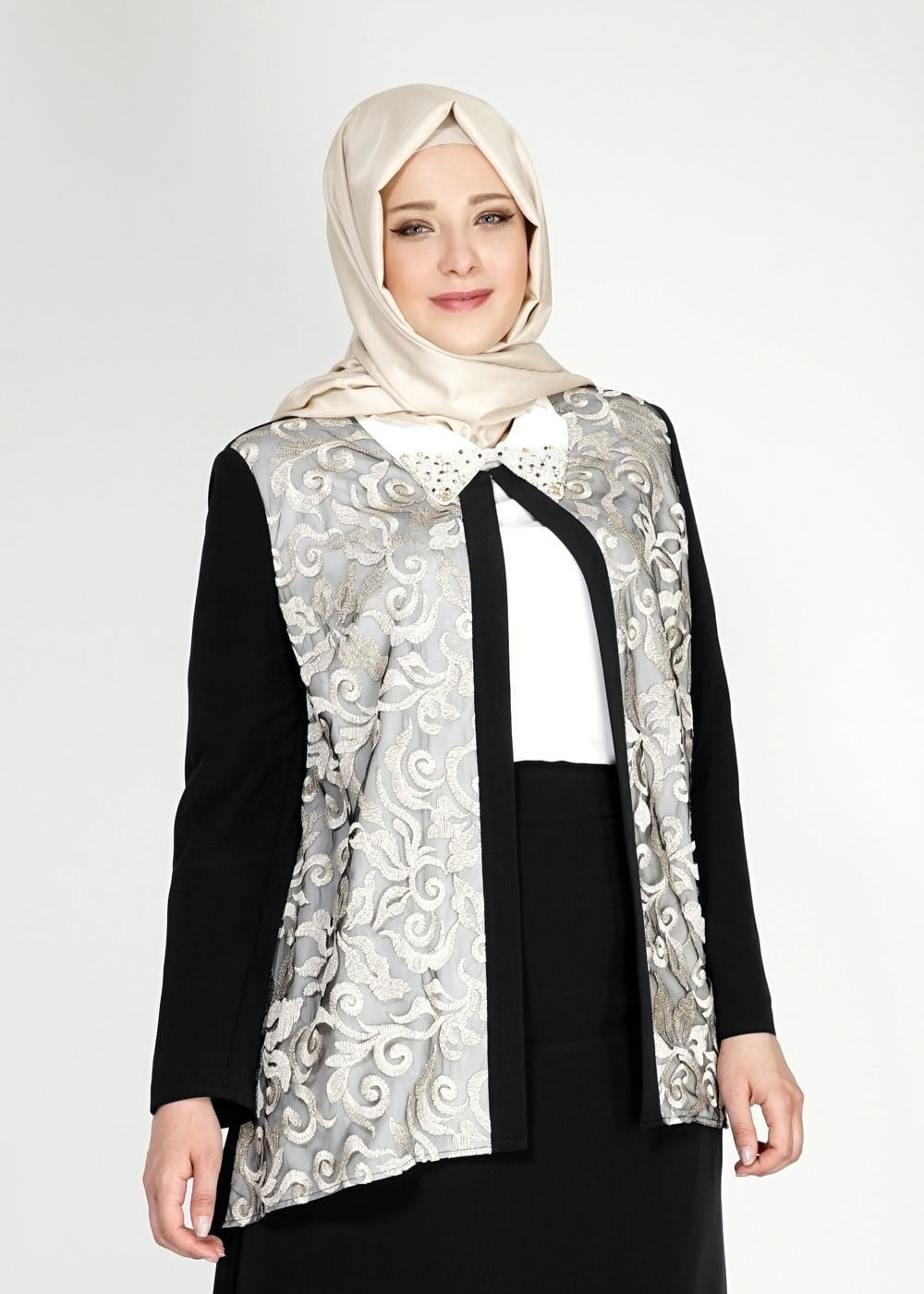 Hijab clothing BLACK 3101E Brode 3lü Etk. Tesettür Tkm
