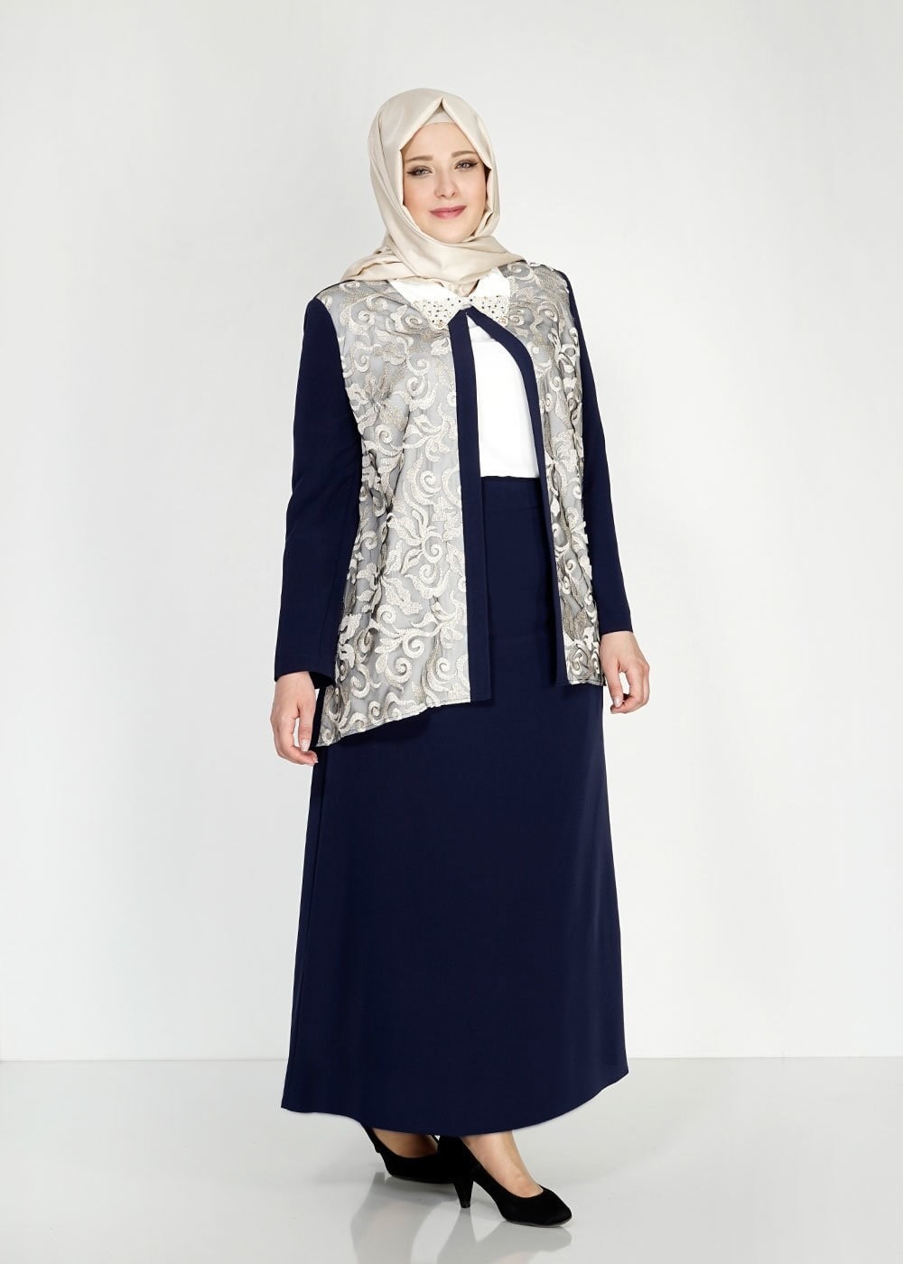 Tesettür giyim LACİVERT 3101E Brode 3lü Etk. Tesettür Tkm