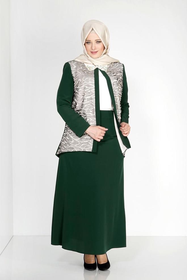Tesettür giyim YEŞİL 3101E Brode 3lü Etk. Tesettür Tkm - ALVİNA