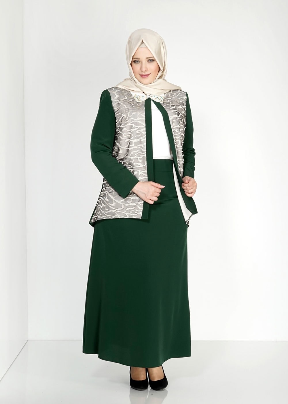Tesettür giyim YEŞİL 3101E Brode 3lü Etk. Tesettür Tkm