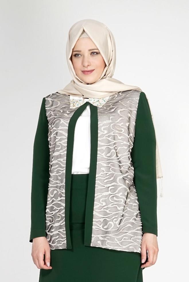 Tesettür giyim YEŞİL 3101E Brode 3lü Etk. Tesettür Tkm - ALVİNA