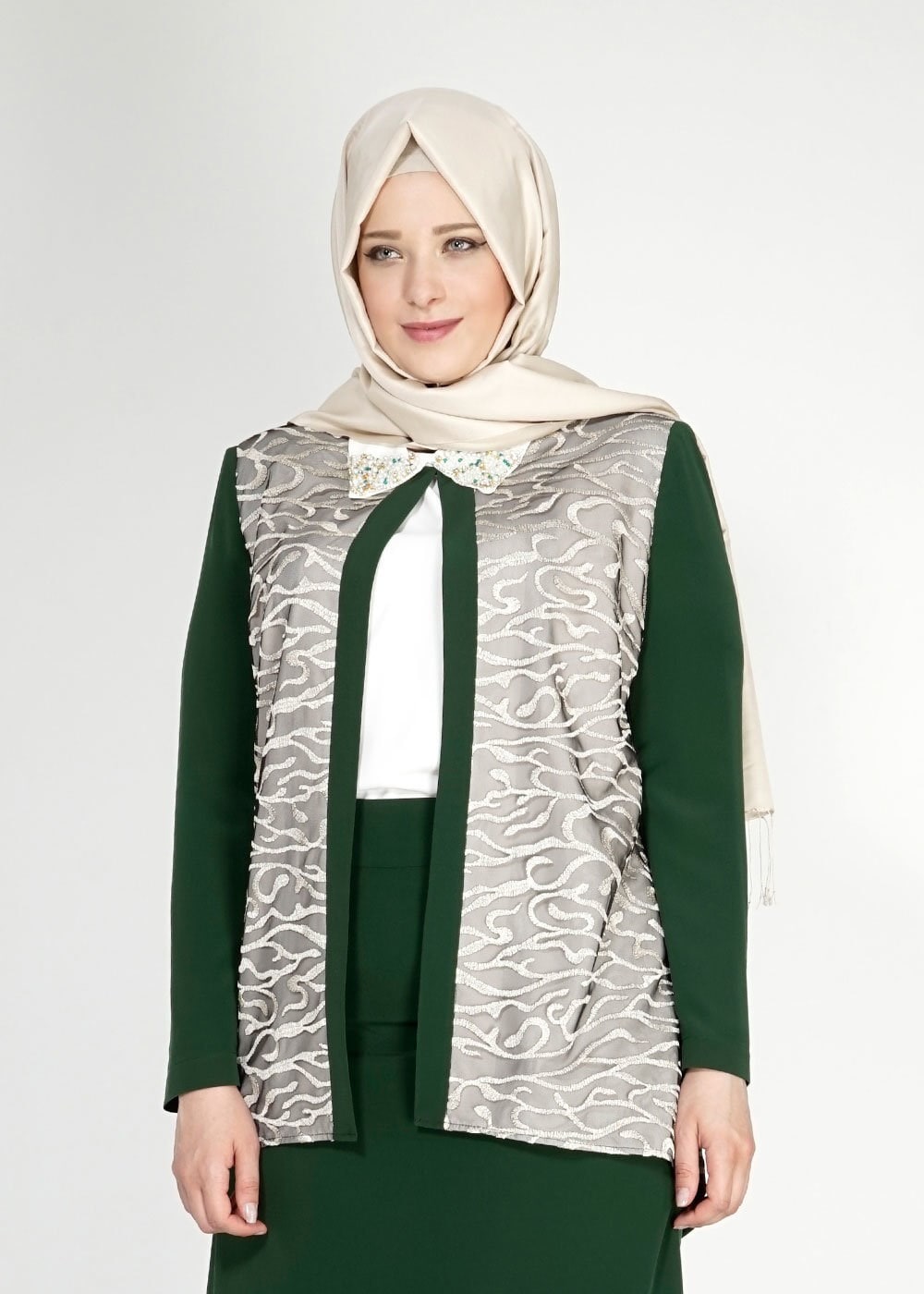 Tesettür giyim YEŞİL 3101E Brode 3lü Etk. Tesettür Tkm