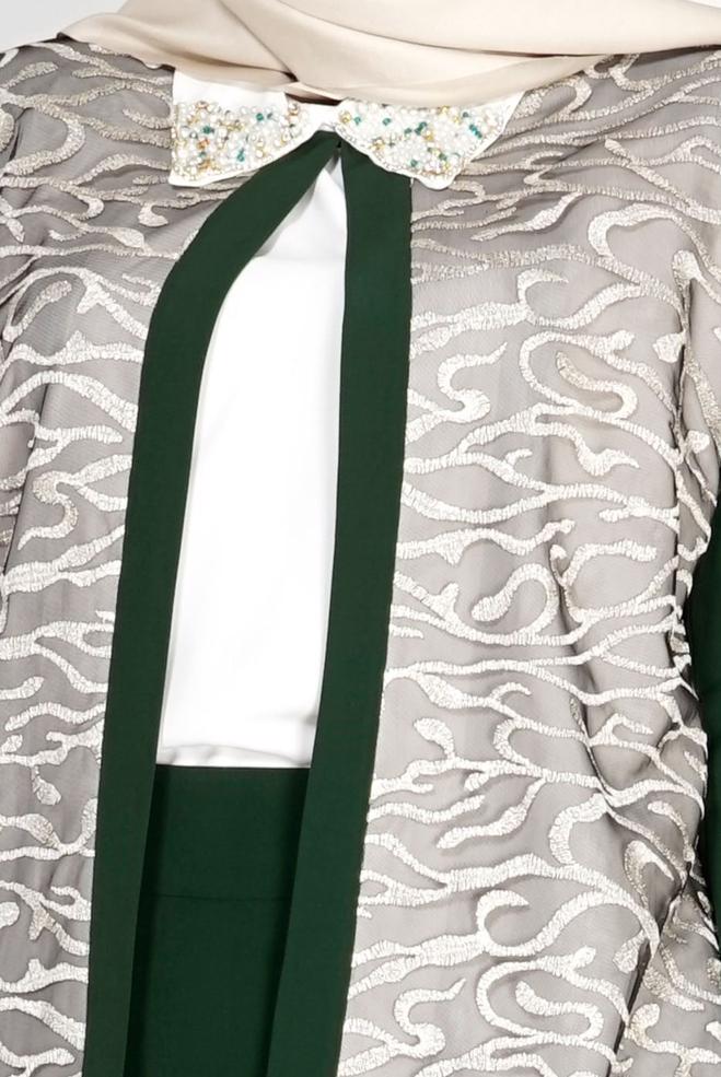 Tesettür giyim YEŞİL 3101E Brode 3lü Etk. Tesettür Tkm - ALVİNA