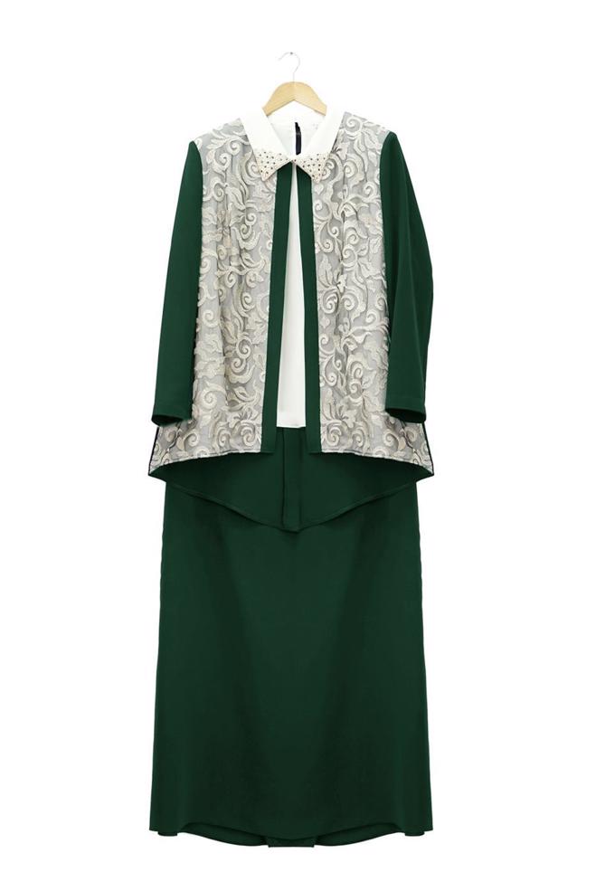 Tesettür giyim YEŞİL 3101E Brode 3lü Etk. Tesettür Tkm - ALVİNA