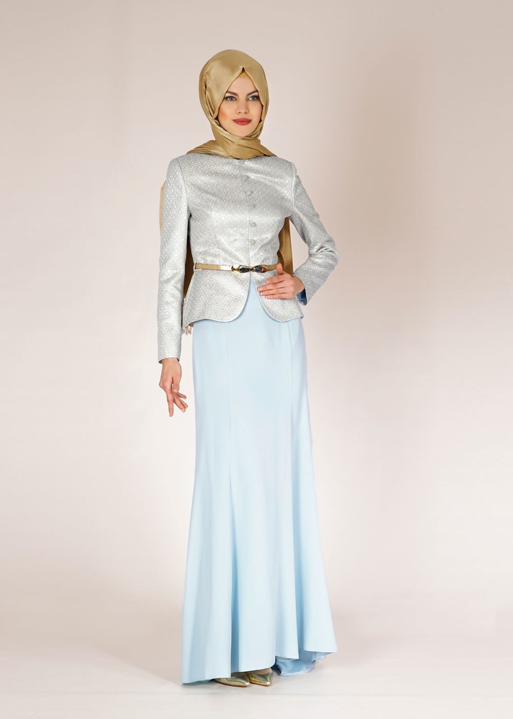 Tesettür giyim MAVİ 3106E JAKAR 7042 2Lİ ETK.TKM 38/44