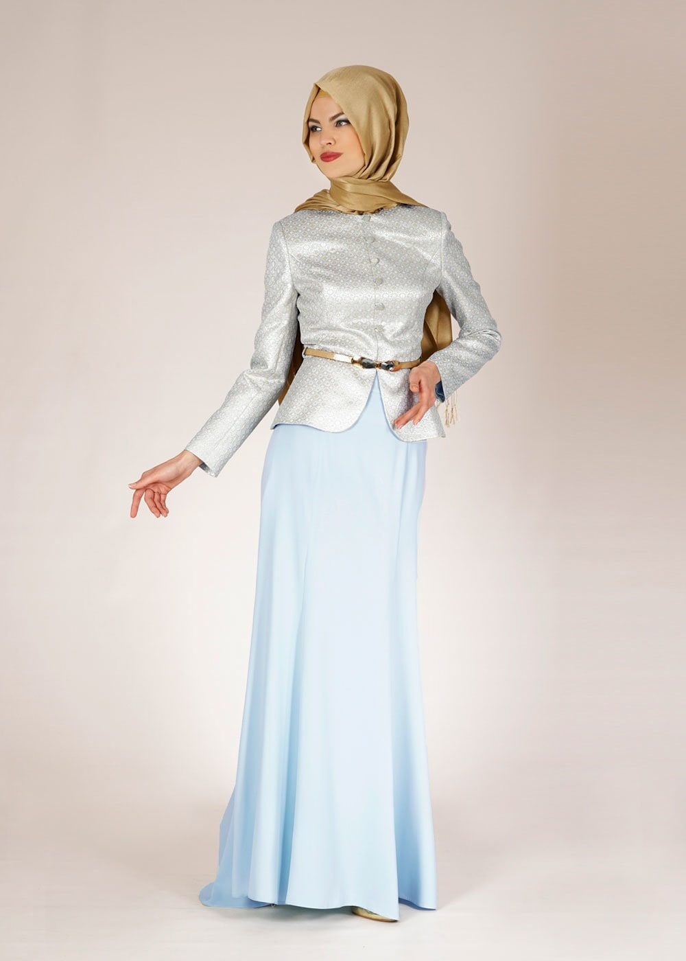 Tesettür giyim MAVİ 3106E JAKAR 7042 2Lİ ETK.TKM 38/44