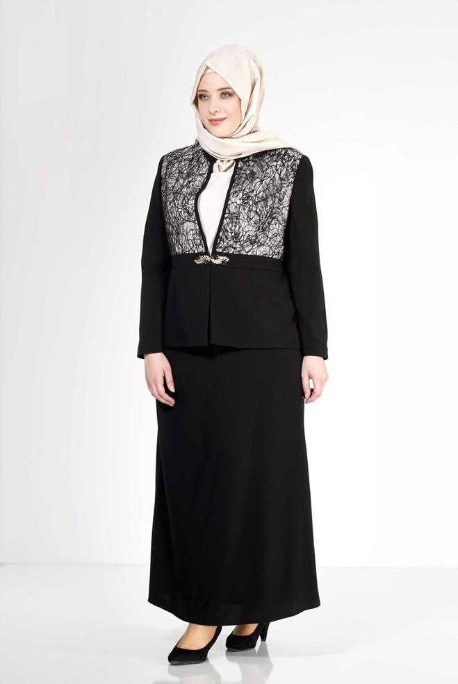 Hijab clothing BLACK 3110E Farah 3lü Etk Tesettür Tkm - ALVİNA