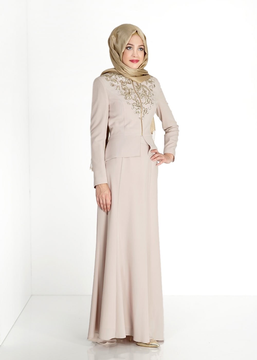 Tesettür giyim BEJ  Mini Burble Tesettür Etk.Tkm 3131E