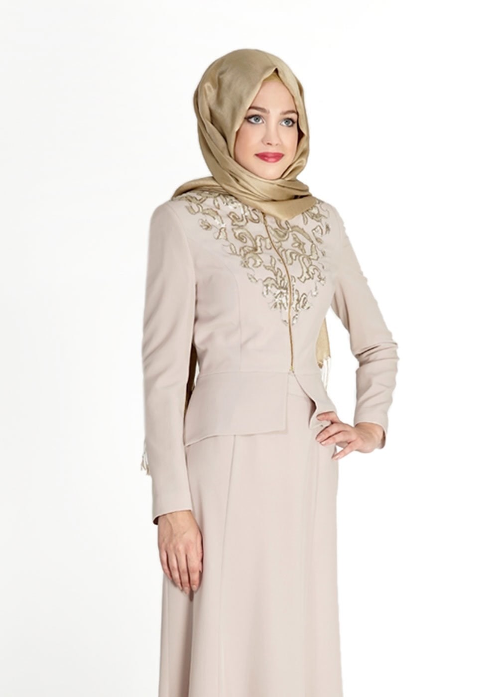 Tesettür giyim BEJ  Mini Burble Tesettür Etk.Tkm 3131E