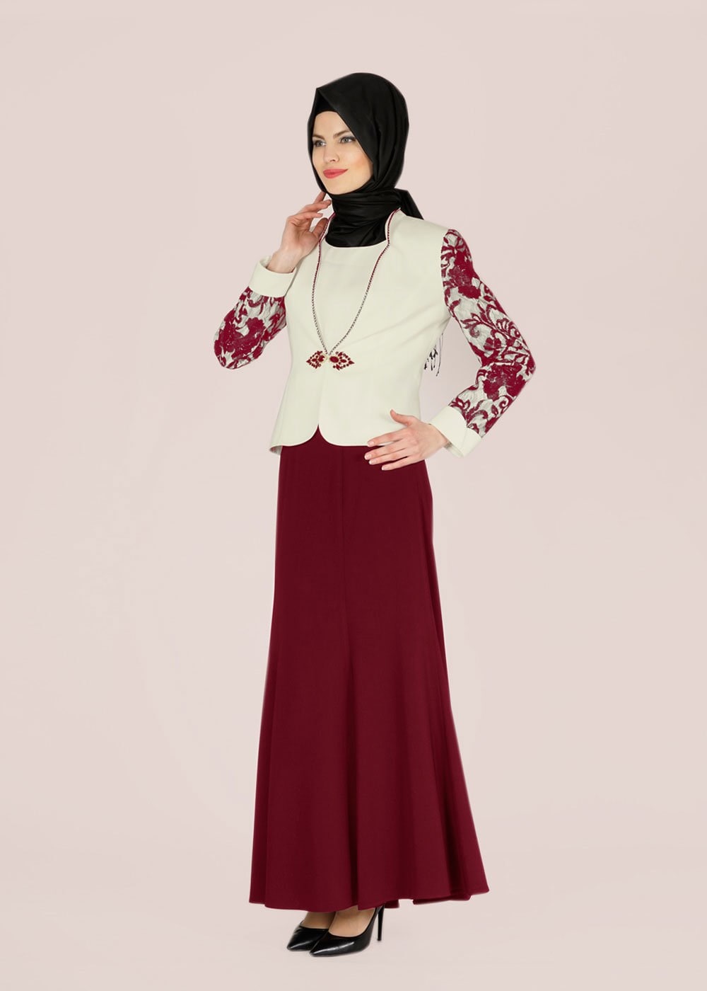 Tesettür giyim BORDO 3133E Farah Tesettür Etk Tkm