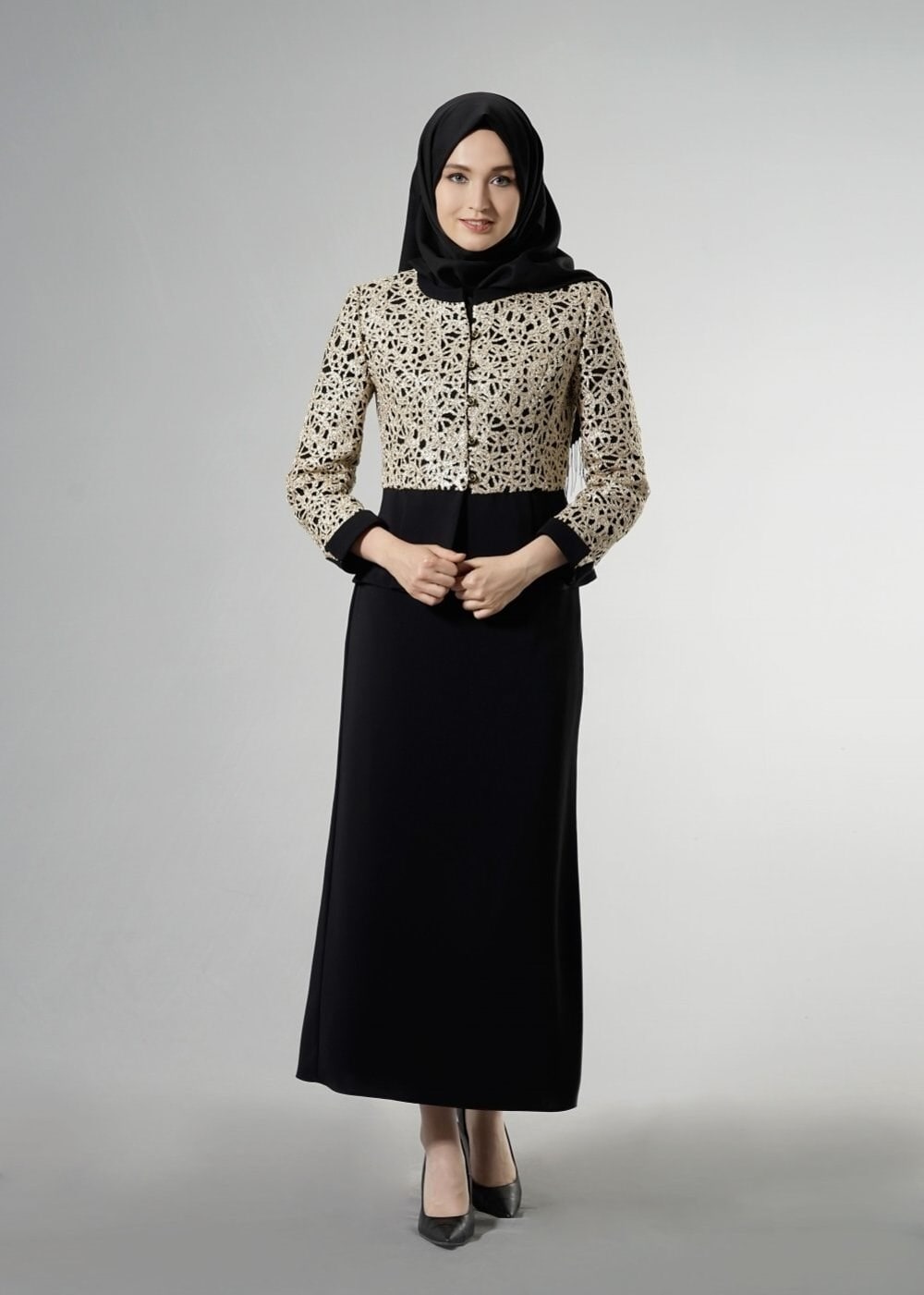 Tesettür giyim SİYAH 3155E Farah Tesettür 2Li Etk.Tkm
