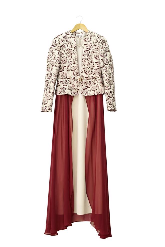 Hijab clothing CLARET RED PATTERNED TULLE DETAIL 2-PIECE PANTS SUIT 3095 - ALVİNA