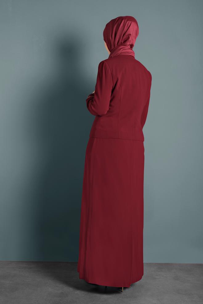 Vêtements hijab ROUGE BORDEAUX ENSEMBLE 2 PIÈCES GUIPURÉ 3111 - ALVİNA