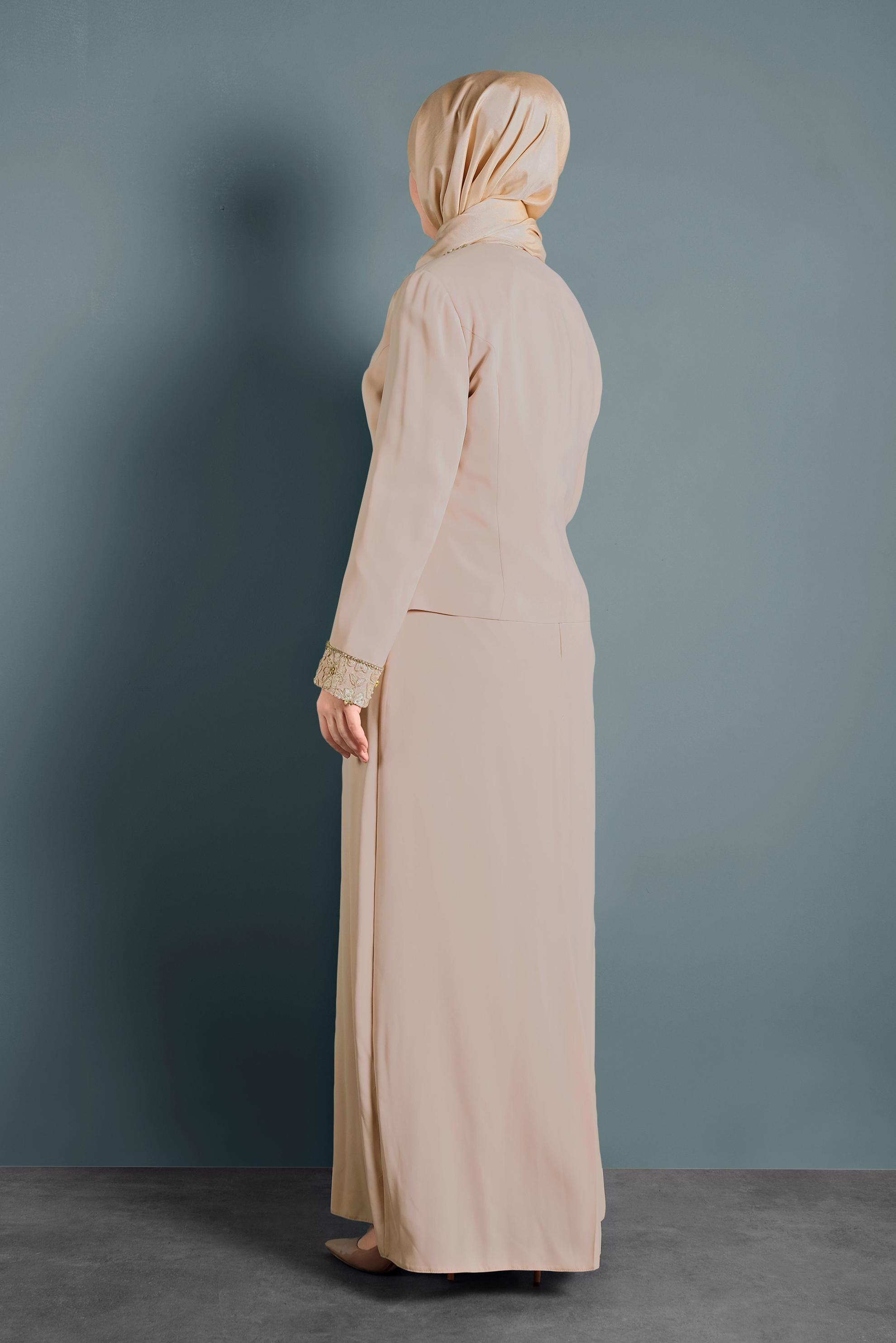 Tesettür giyim PUDRA GÜPÜRLÜ 2′Lİ ELBİSELİ TAKIM 3111