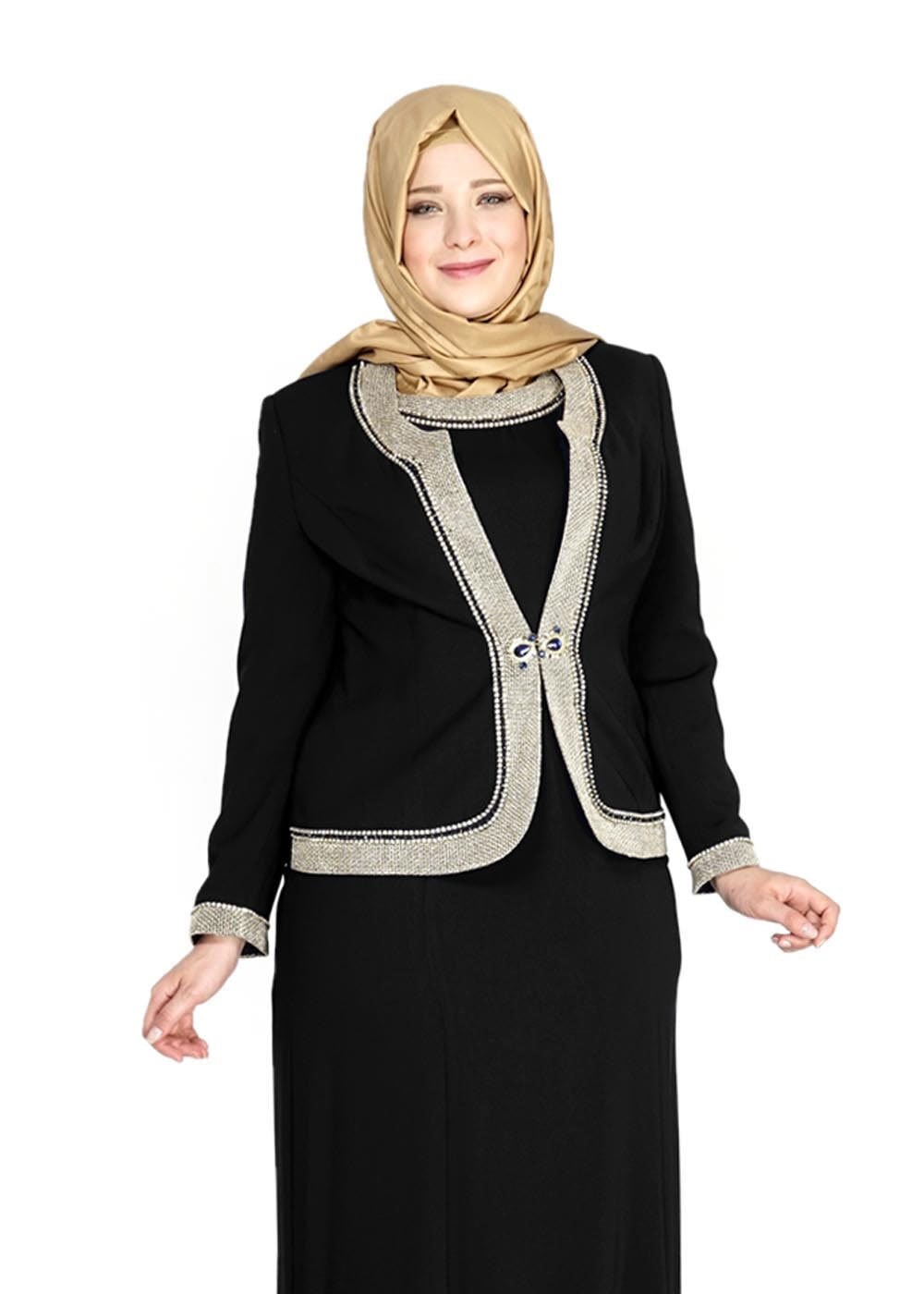 Tesettür giyim SİYAH 3117 Farah Tesettür Elbiseli Takım