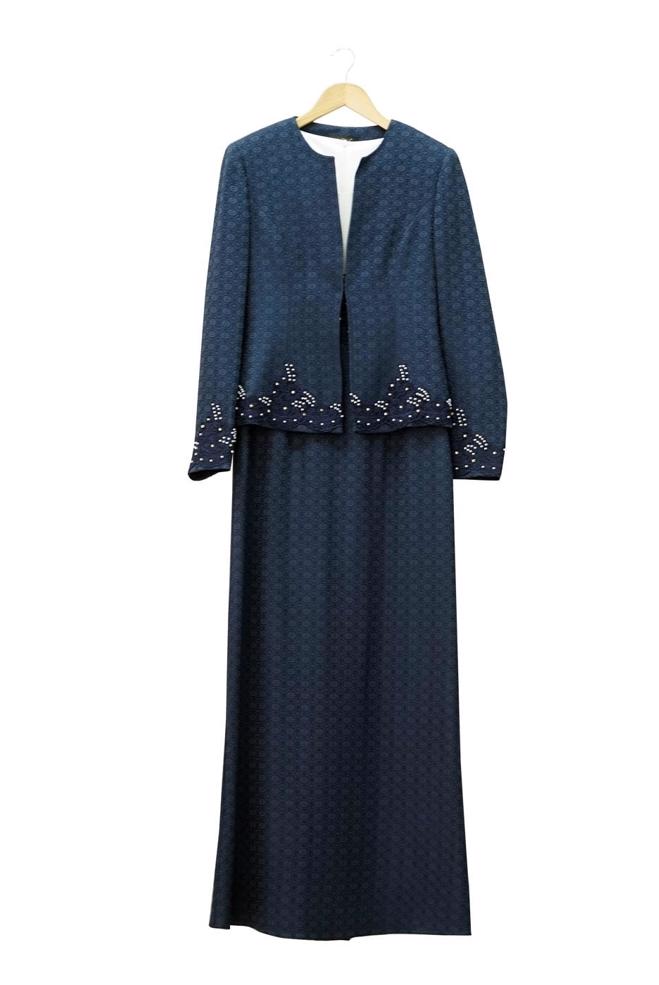 Hijab clothing NAVY BLUE EMBROIDERED PATTERNED 2-PIECE DRESS SUIT 3121 - ALVİNA