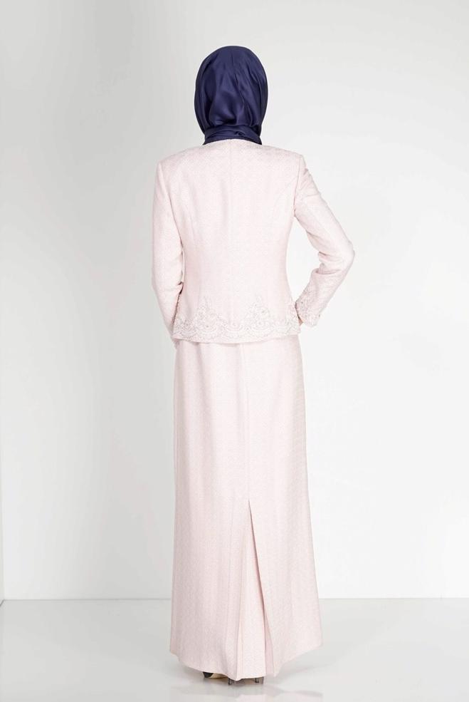 Hijab clothing POWDER EMBROIDERED PATTERNED 2-PIECE DRESS SUIT 3121 - ALVİNA