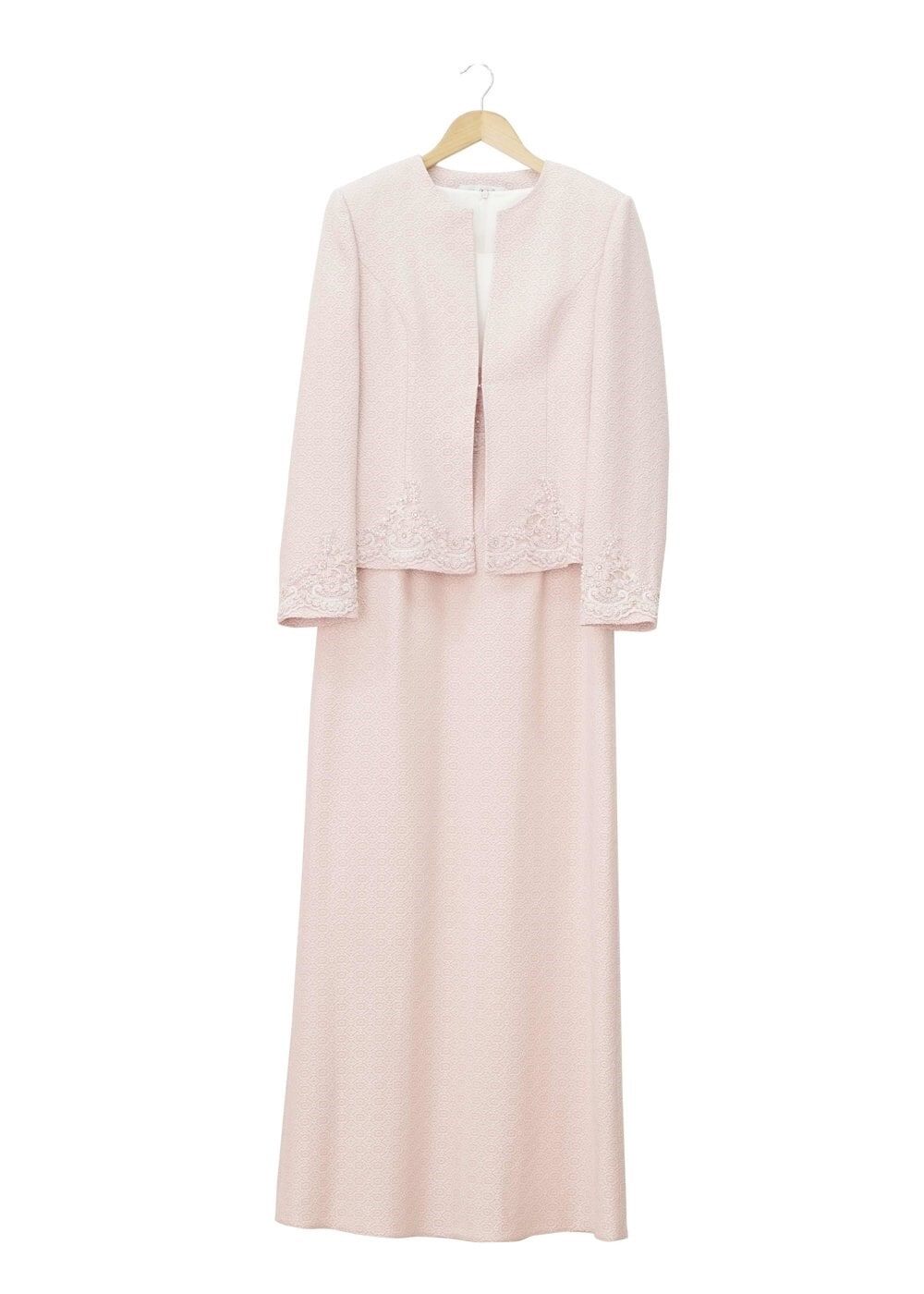 Tesettür giyim PUDRA NAKIŞ DETAYLI JAKAR İKİLİ ELBİSELİ TAKIM 3121