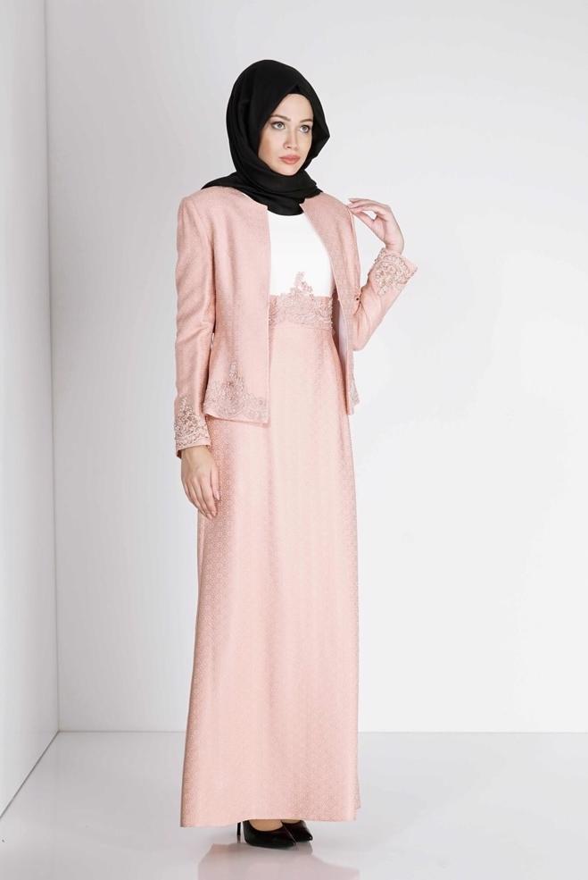 Hijab clothing POWDER EMBROIDERED PATTERNED 2-PIECE DRESS SUIT 3121 - ALVİNA