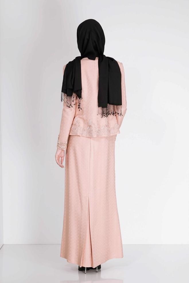 Hijab clothing POWDER EMBROIDERED PATTERNED 2-PIECE DRESS SUIT 3121 - ALVİNA