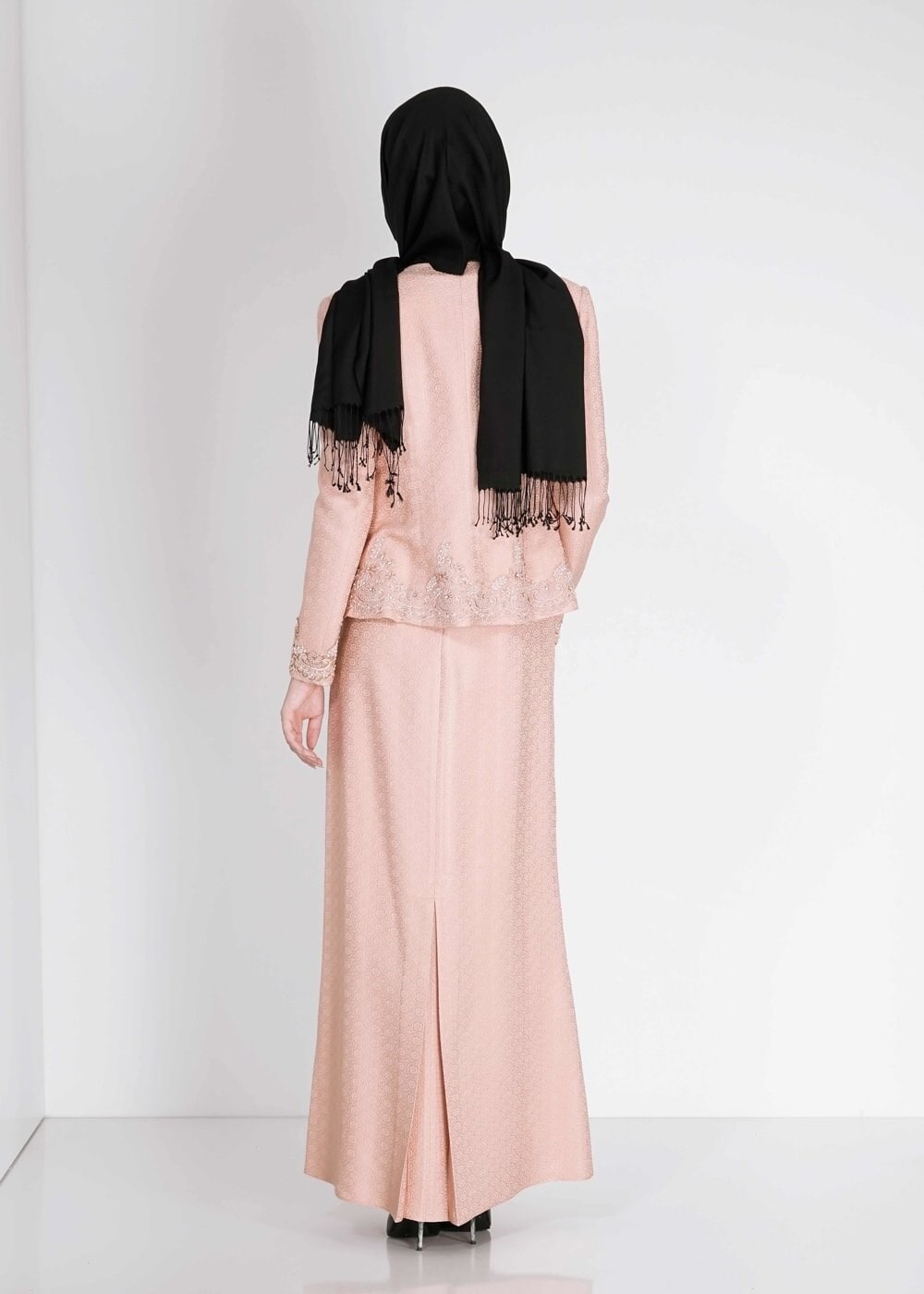 Hijab clothing POWDER EMBROIDERED PATTERNED 2-PIECE DRESS SUIT 3121