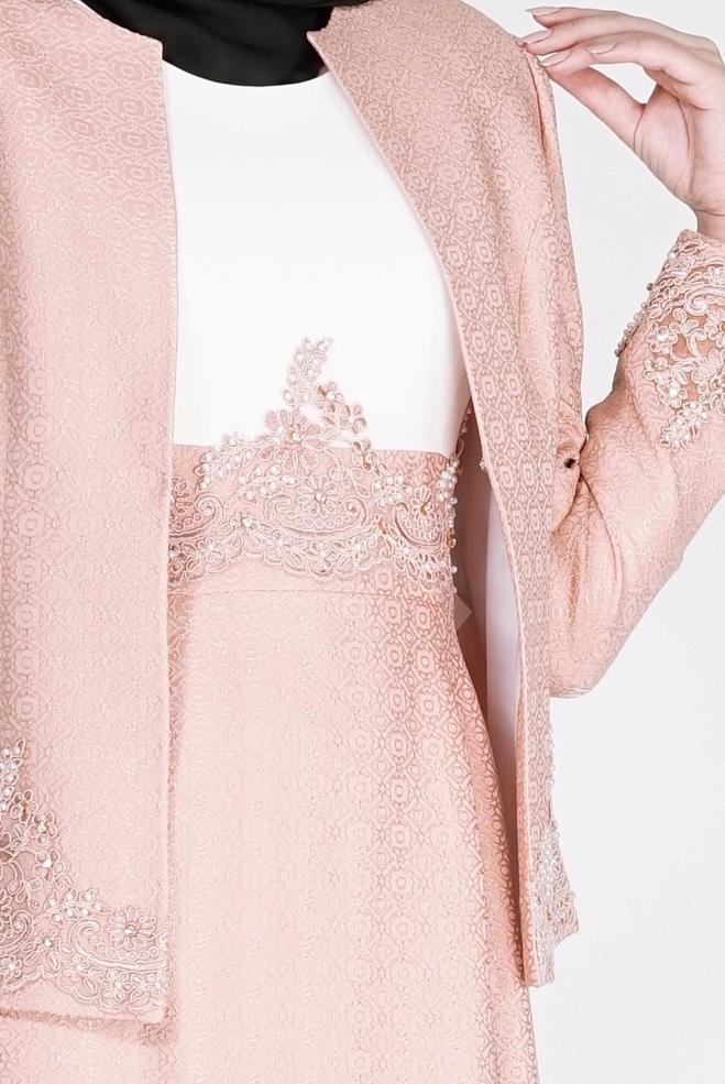 Hijab clothing POWDER EMBROIDERED PATTERNED 2-PIECE DRESS SUIT 3121 - ALVİNA