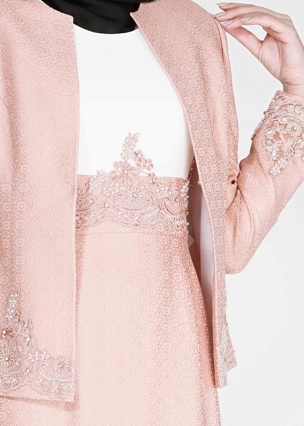 Hijab clothing POWDER EMBROIDERED PATTERNED 2-PIECE DRESS SUIT 3121